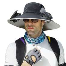 Outdoor Wide Brim Sun Hat with 2 Solar Fan Sun Bucket Hat for Men Women Bucket Fishing, Beach Hat with Fan Built in - Negro - Ver 7