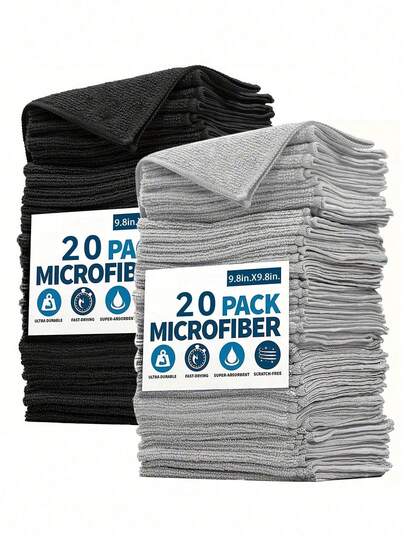 20pcs Kitchen Cleaning Cloths, Black And Light Gray Super Absorbent Microfiber Cleaning Cloths, Powerful Absorbency, Soft And Easy To Clean, Suitable For Cleaning Glass, Stove, Pots And Pans, Sink, Faucet And Fireplace. Also Suitable For Car Cleaning, Kitchen, Bathroom And Household Cleaning.