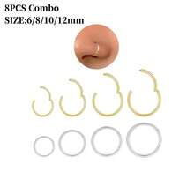 金鼻环 - 超细18号（6mm/8mm/10mm/12mm）鼻环 - 女士小巧18K镀金鼻部穿孔饰品 - 手工鼻环 - 可直接作为礼物赠送，适用于鼻孔、鼻中隔、耳软骨、耳廓、耳屏、耳廓、唇部、耳垂等部位的穿孔，316L不锈钢铰链式无缝耳环 - 彩色 - 查看 12
