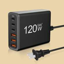 防震氮化镓快速充电站，办公桌配件，6端口（3个USB-C接口，3个USB-A接口），120W桌面多设备充电器，兼容充电盒，可折叠设计，带延长线，适用于家庭办公室，情人节礼物 - 美規A型插(110-127V) - 查看 5