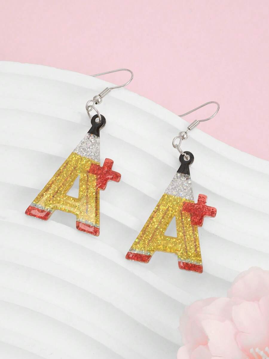 1对可爱教师节A+字母吊坠耳环，返校/毕业礼物（不含贺卡） - 彩色 - 查看 1