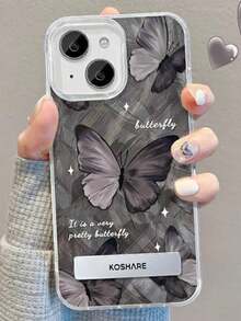 1个羽毛雪纺蝴蝶图案手机壳，带3D金属支架，兼容 11/12/13/14/15/16/17/Pro Max - 彩色 - 查看 1