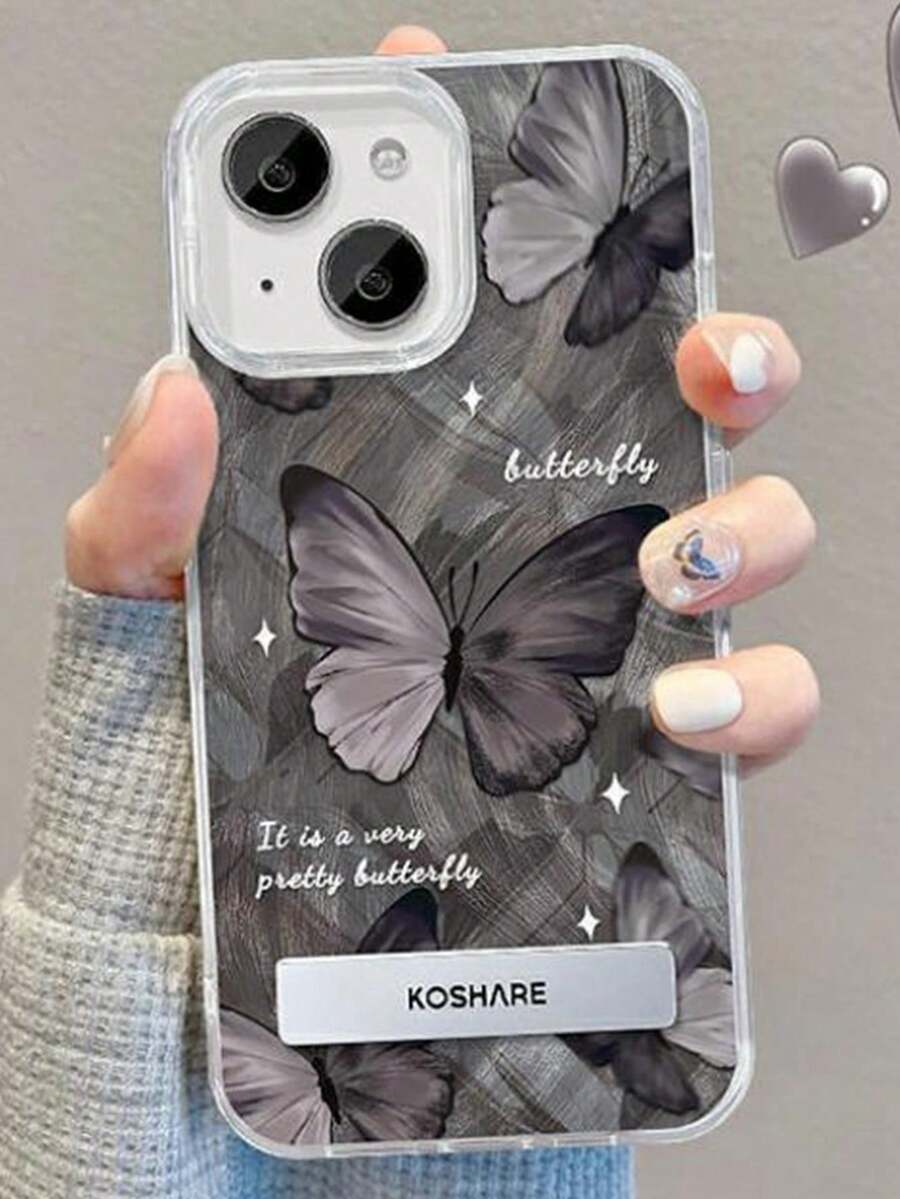 1个羽毛雪纺蝴蝶图案手机壳，带3D金属支架，兼容 11/12/13/14/15/16/17/Pro Max - 彩色 - 查看 1