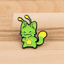 1枚外星猫珐琅胸针 - 可爱徽章，可别在背包和衣服上 - 綠色 - 查看 6