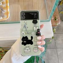 新款黑猫甜点涂鸦可折叠手机壳，适用于三星 Galaxy Z Flip3 5G/Galaxy Z Flip 4 5G/Galaxy Z Flip 5 5G/Galaxy Z Flip 6 5G/Galaxy Z Flip 7 5G，可爱卡通可折叠屏幕保护膜 - 彩色 - 查看 2