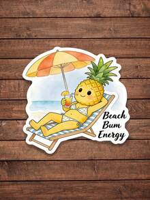 1pc "Beach Wanderer" Vibrant & Fun Sticker - Vivid Pineapple Pattern Suitable For Water Bottles, Laptops And Helmets. Spread Summer Vibes With These Fun Stickers. - Style 1 - View 1