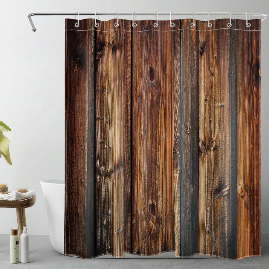 Farmhouse Style Rustic Barn Wood Shower Curtain Western Country Theme - White - View 1