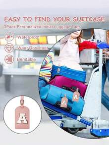 1PC Initial Luggage Tag For Suitcases TSA Approved, PU Leather Personalized Letter A-Z Luggage Tags With Privacy Cover Name Card, White Cute Monogrammed Travel Backpack Tags For Women/Men,Travel Essentials For Travel Backpack Travel Bag Luggage Suitcase Travel Gear Back To School Bag For School School Accessories School Stuff - 淺粉色 - 查看 3