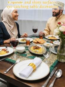 2pcs Gold Patterned Round Napkin Rings, Suitable For Hotel, Living Room, Dining Table Setting - Gold - View 6