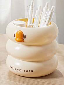 1pc Cute Yellow Duck Pen Holder, Large Capacity Desk Organizer Box, High Aesthetic Multi-Function Stationery Storage Container - Multicolor - View 6