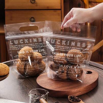 50pcs/Pack Transparent Ziplock Bags With Printed English Letters, Baking, DIY, Cafe, Dessert Shop, Cookies, Candy Packaging