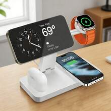 4-In-1 Magnetic Wireless Charging Stand, Foldable Fast Charging Dock Compatible With IPhone 17 Air 16 15 14 13 12 Series Plus/Pro/Pro Max/Mini, Multi-Device Magnetic Charging, Compatible With Apple Watch Ultra/SE, 11 10 9 8 7 6 5 4 3 2, Compatible With AirPods Pro2 Pro 4 3 2 - White - View 2