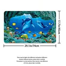 海豚图案浴帘套装，含12个挂钩的浴帘、防滑浴室垫、U型马桶垫、马桶垫、浴室配件 - MZ - 查看 9