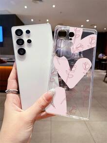 1pc Heart Flower Pattern Transparent Soft TPU Phone Case, Anti-Fall Anti-Scratch Anti-Fingerprint, Precise Camera Cutout, Compatible With Samsung, Nothing, Pixel, INFINIX, Redmi - Clear - View 3
