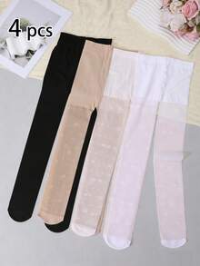 4双装女童星形提花紧身裤，UPF 50+物理防晒连裤袜，基础色，高密度针织，弹力透气夏季打底裤 - 彩色 - 查看 13