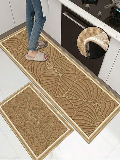 3.5毫米厚亚麻厨房地垫，柔软橡胶底，自然风格，吸水性强，易于清洁，包边设计防止磨损，适用于厨房、浴室、洗衣房、玄关、客厅等场所。