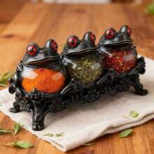 3pcs-1set, Witch Frog Apothecary Spice Jar With Gothic Style Base Handmade Vintage Classic Apothecary Jar With Frog Lid Kitchen Gothic Style Food Storage Container Unique Home Decoration For Spices, Herbs, Salts - Màu xanh lá cây đậm - Xem 7
