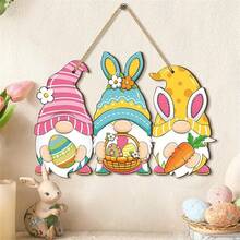1pc 2D Flat Wooden Easter Hanging Sign, Farmhouse Rabbit & Gnome Welcome Plaque, Front Door Decor - A - View 2