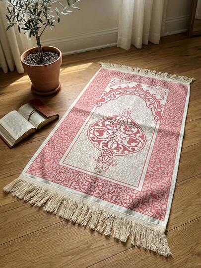 1pc Portable Prayer Mat With Tassels | Soft & Washable, Elegant Floral Pattern, Vintage Lace, Extra Large Size, For Religious Worship