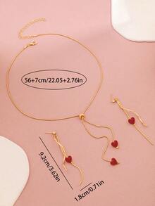 3pcs Minimalist Elegant Heart Necklace & Earrings Set, Versatile Fashion Jewelry For Valentine's Day, Party, Daily Wear - Multicolor - View 3