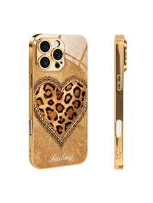 1个定制心形豹纹照片手机壳，可印制家人、朋友、情侣名字，防震，高清玻璃电镀银色，简约时尚，适合 11/12/13/14/15/16/16Pro/16Plus/16ProMax/16E/17/17Pro/17ProMax/Air/S25/S25Ultra/S25Plus/A56等。 - 金色 - 查看 5
