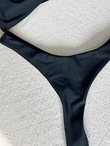 Bộ bikini 3 mảnh màu trơn gợi cảm với khóa kim loại hình sao biển, váy ngắn xẻ cao màu đen ngọt ngào và cá tính, váy maxi xẻ cao cổ chữ V sâu thanh lịch và lãng mạn, phù hợp cho mùa xuân/hè đi biển, tiệc bể bơi, lễ tốt nghiệp, sinh nhật, dạ hội và các dịp thời trang khác. - màu đen - Xem 5