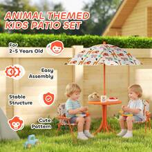 AIYAPLAY Children Table And Chair Set, Kids Patio Set With Umbrella - Orange - View 3