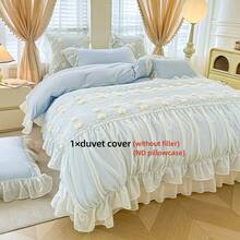 1件蕾丝被套（仅被套，不含填充物和枕套），公主风床上用品，可机洗，四角系带，适用于卧室、家居、酒店 - 綺夢-淺藍 - 查看 4