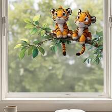 1pc 2D Flat Printed Tiger, Branch, Green Leaves, Butterfly Wall Sticker | Creative Self-Adhesive Removable PVC Decorative Sticker Suitable For Living Room, Bedroom, Dining Room, Windows And Glass - A - View 9