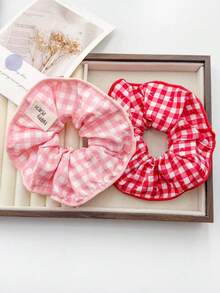 1 pieza/Set de 5 Scrunchies con estampado de cuadros, lazos elásticos de estilo coreano con etiqueta de tela linda, suaves y transpirables, sin dañar el cabello, disponibles en negro/rojo/azul/amarillo/rosa, adecuados para diario, escuela, accesorio de peinado para estilo de cabello al aire libre, sujetador de cola de caballo - Multicolor - Ver 18