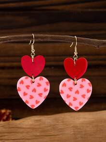 1 Pair Women's Heart Shaped Acrylic Dangle Earrings, Classic Red Color, Suitable For Nightclub Party And Daily Wear, Valentine's Day - Multicolor - Ver 5