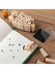 40pcs Wooden Rubber Stamps, Alphabet/Number Stamps Stamp Set For DIY Craft Scrapbook Card Making. Student Stationery. - Black - View 1