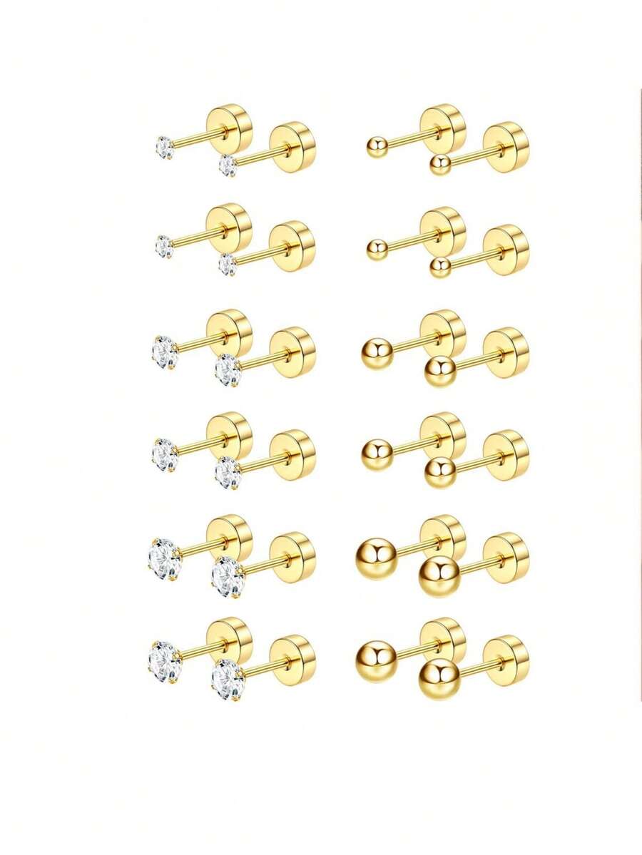 1对20G耳骨耳钉，男女通用，不锈钢材质，小巧精致，2毫米和3-8毫米耳钉，镶嵌CZ圆形球形平底耳钉套装，夏季海滩度假比基尼配饰，吸睛服饰，婚纱配饰 - 多功能珠宝，游泳、沐浴、运动时佩戴皆宜，情人节、生日、母亲节和度假惊喜的理想之选。 - 彩色 - 查看 1