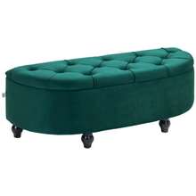 Storage Bench With Open Lid, Upholstered Bench In Rubberwood, Velvet Feel, Dark Green, 120 X 46 X 42 Cm, For Living Room And Entrance. - 綠色 - 查看 9