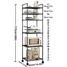 1pc 6-Tier Adjustable Metal Storage Cart With Wheels And Hooks – Multi-Functional Organizer For Kitchen, Bedroom, Bathroom And Laundry Room – Space-Saving Design, Suitable For Storing Spice Bottles, Utensils, Etc. | Open Shelf Design | Modular Storage Options - Multicolor - View 12