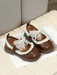 1双儿童休闲时尚透气软皮软底魔术贴公主靴，韩版女童平底鞋，幼儿/小童 - 棕色 - 查看 1