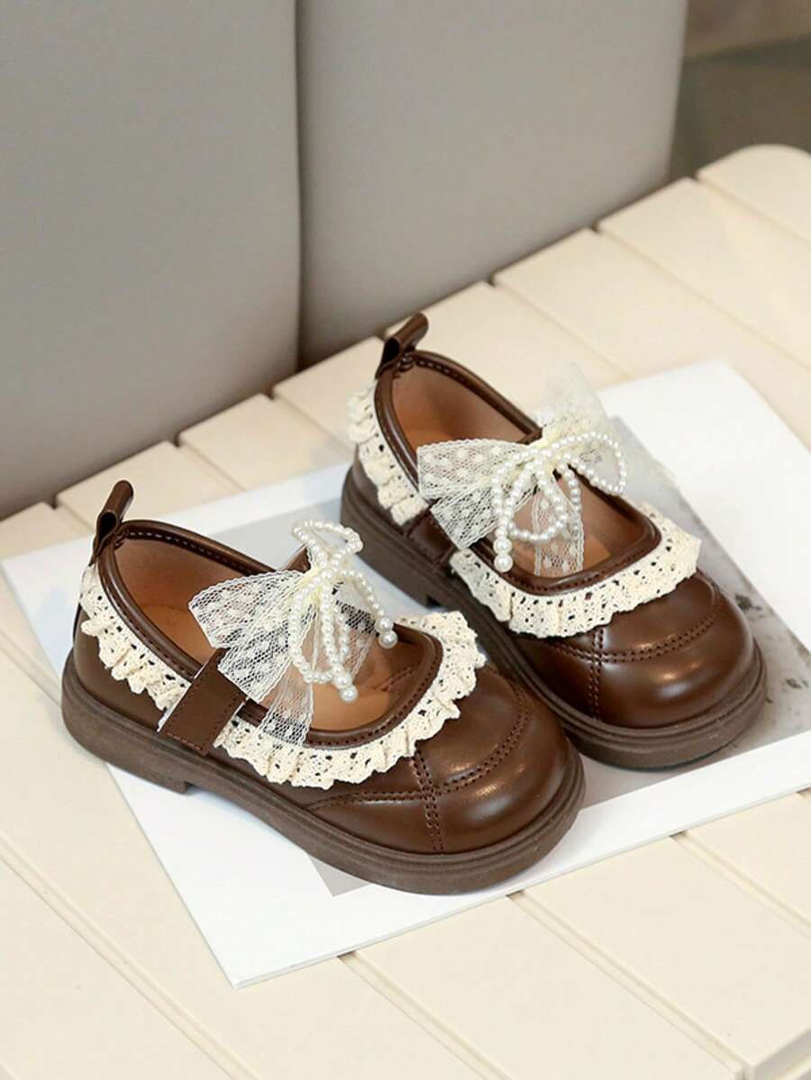 1双儿童休闲时尚透气软皮软底魔术贴公主靴，韩版女童平底鞋，幼儿/小童 - 棕色 - 查看 1