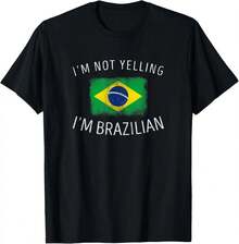 No estoy gritando, soy brasileño, camiseta gráfica divertida con bandera desgastada, camiseta de algodón estilo viaje - Negro - Ver 1