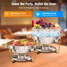 5QT 4 Packs Chafing Dish Buffet Set Gold Accent,  Round 316 Stainless Steel Buffet Warmer Chafers And Warmers Sets With Glass Lid & Lid Holder For Valentine's Day Gatherings Catering Events Parties Weddings Dinners - Nắp kính mạ vàng một phần với họa tiết hoa mai. - Xem 5