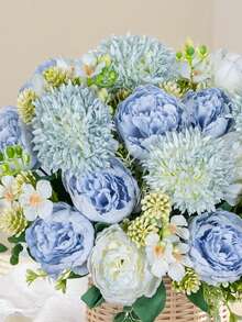 1 bông hoa giả bằng lụa kích thước 11,81 inch (hoa cúc, mẫu đơn, cúc trắng), lý tưởng làm quà tặng Ngày Valentine, bó hoa cưới tự làm, trang trí tiệc, nhà cửa, nhà bếp, sân vườn, khách sạn, văn phòng, vòng hoa, trang trí Lễ Tạ ơn, trang trí sinh nhật, hoa giả cắm trong nhà và ngoài trời, phong cách Boho cho đám cưới. - Màu xanh nhạt - Xem 9