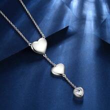 Love Heart Necklaces Sliver/Black Gun Plated Romantic Heart Y-Necklaces Jewelry For Women And Men KP0249 - 銀色 - 查看 4