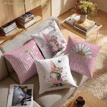 MEMNUN 4件套春日雏菊小矮人“绽放阳光”励志语录印花枕套，涤纶面料，单面印花，适合家居装饰、客厅沙发靠垫，四季皆宜，礼品之选 - 彩色 - 查看 6