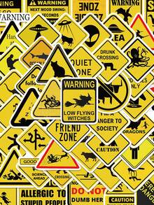 53pcs Interesting Warning Sign Sticker Funny Cool Decals For Laptop Skateboard Computer Helmet Cars Phone Stickers - Multicolor - View 2