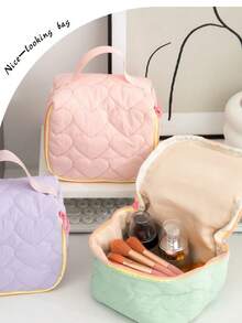 Cute Korean Style Ins Fresh Heart Shaped Cosmetic Bag, Portable Travel Makeup Organizer Toiletry Pouch - Multicolor - View 2