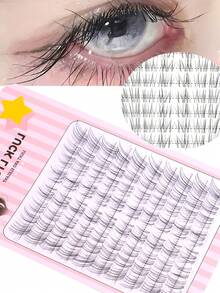 80pcs Soft, Delicate Oblique Winged Fox Style Baby Bent False Eyelashes, Transparent Stem, Natural, Messy, Fairy-Like C-Curl Eyelashes - C - View 2