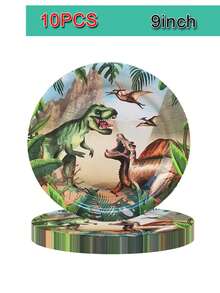10pcs Dinosaur Theme Birthday Party Supplies, Dinosaur World Happy Birthday Party Disposable Dinnerware Set Including Plates, Napkins, Cups, 10pcs Party Essentials - Multicolor - View 11