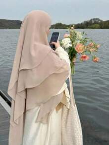 1pc Women's Elegant Solid Color Three-Layer Hooded Robe, Chador, Khimar, Jilbab, Breathable Sun Protection Headscarf, Suitable For Casual Outdoor Wear In All Seasons - Multicolor - View 6