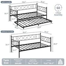 Daybed With Trundle, Trundle Bed Twin With Heart-Shaped Headboard, Sturdy Metal Day Bed With Steel Slat Support, Twin Daybed For Living Room, Bedroom And Guest Room, Easy Assembly,Black - 黑色 - 查看 2
