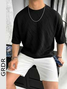 GRDR Camiseta de manga corta con textura de punto, nueva camiseta interior casual de cuello redondo para hombre de primavera/verano - Negro - Ver 1