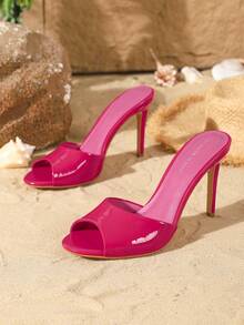 On feet& in love Giày sandal nữ thời trang, thanh lịch, mũi tròn, hở mũi, chất liệu da bóng, thích hợp phối cùng váy, gót cao mảnh. - Màu Hồng Tươi - Xem 4